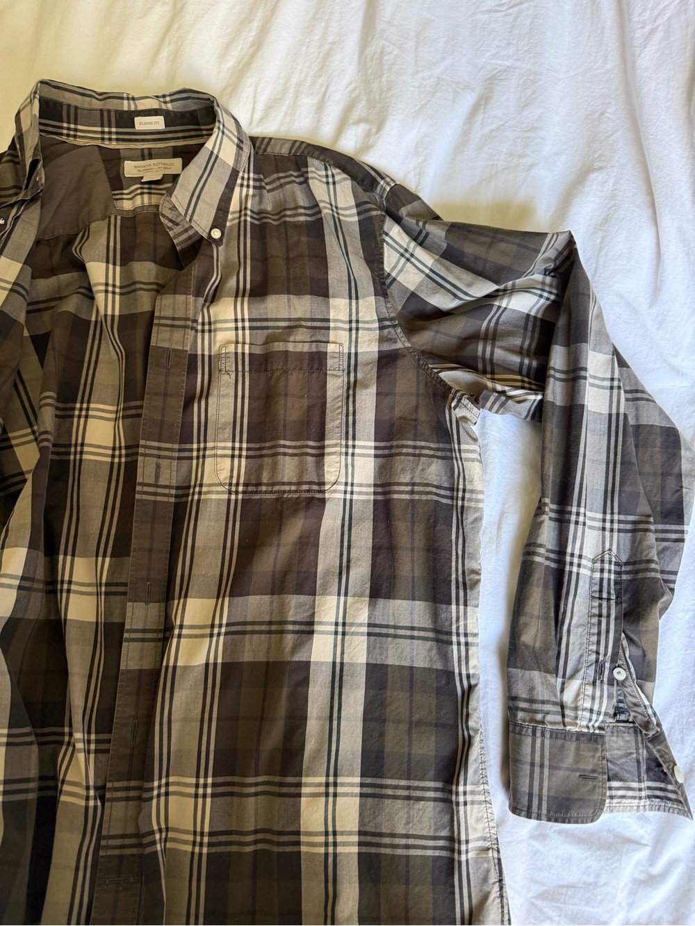 Banana Republic Brown and Cream Plaid Button-Down Shirt
